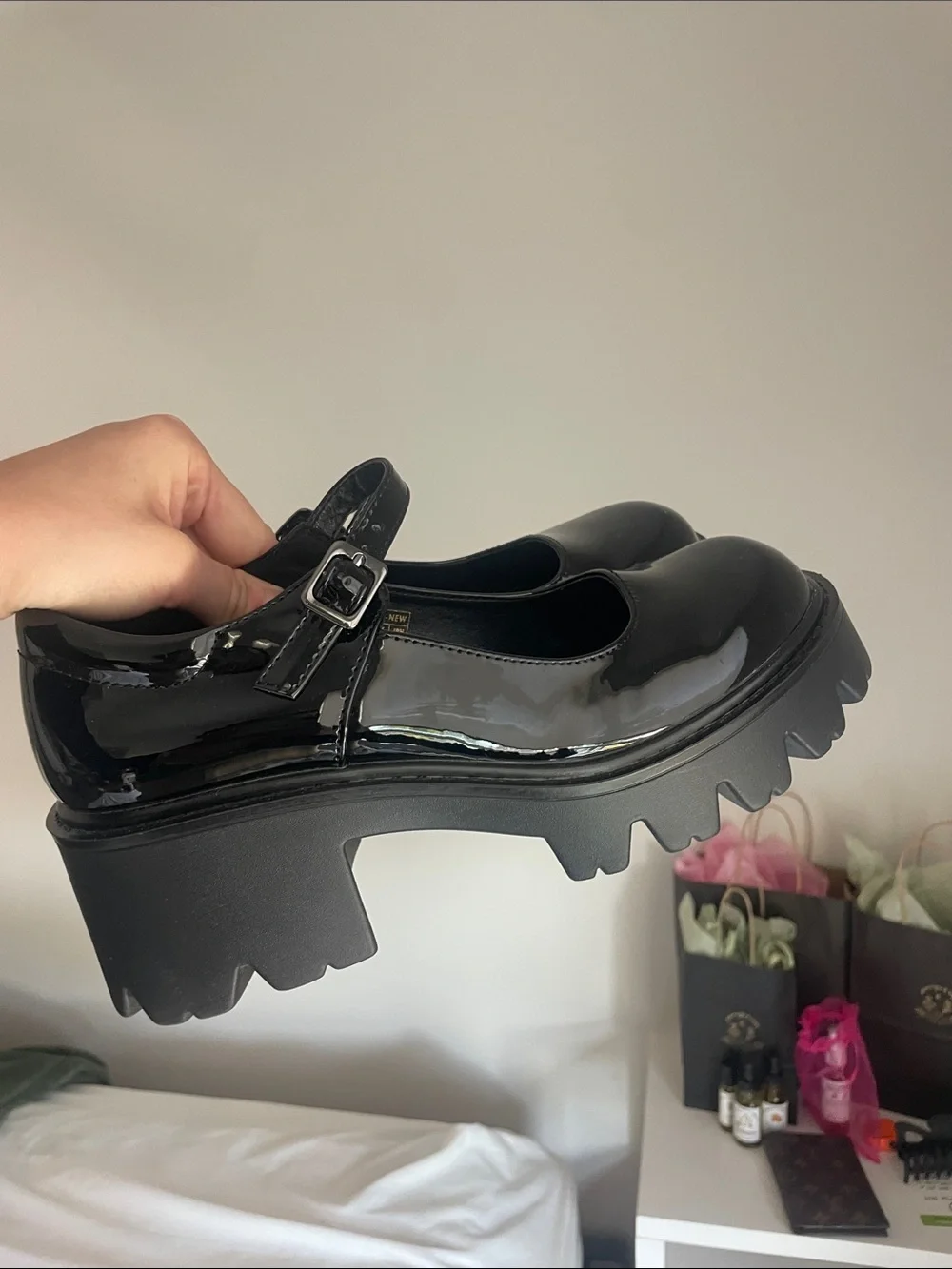 Black Patent Mary Jane Platform Shoes